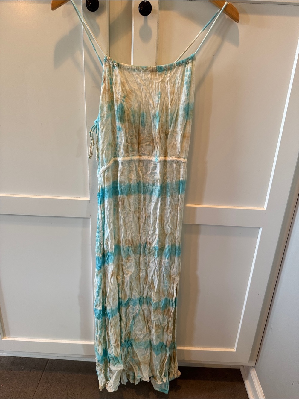 Blue Sky Tie-Dye Maxi Dress in Cream and Teal